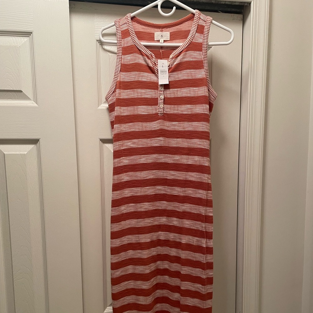 LOFT Red and White Striped Dress
